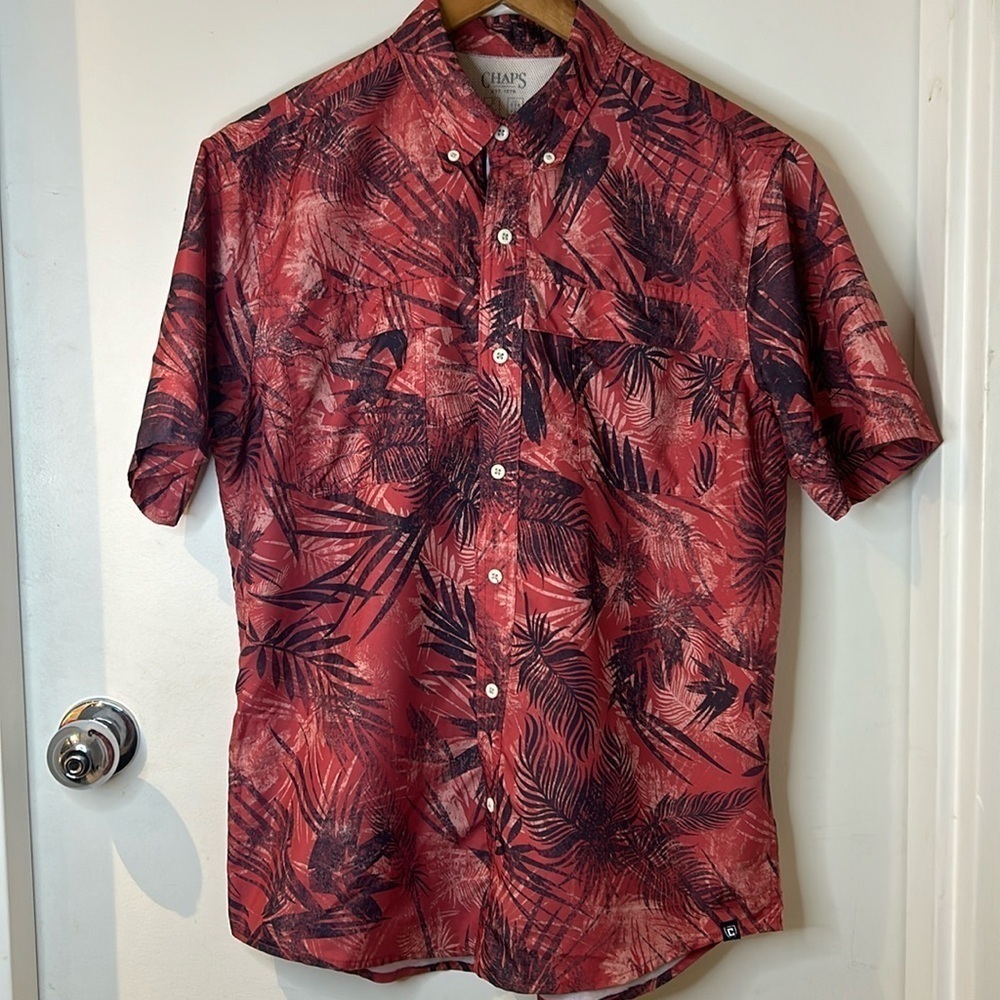 Chaps Men’s Hawaiian Tropical Palm Leaf Button Front Shirt - Medium